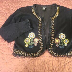 Beautiful Vintage Beaded Bolero Sweater in Black with Beaded Flowers.